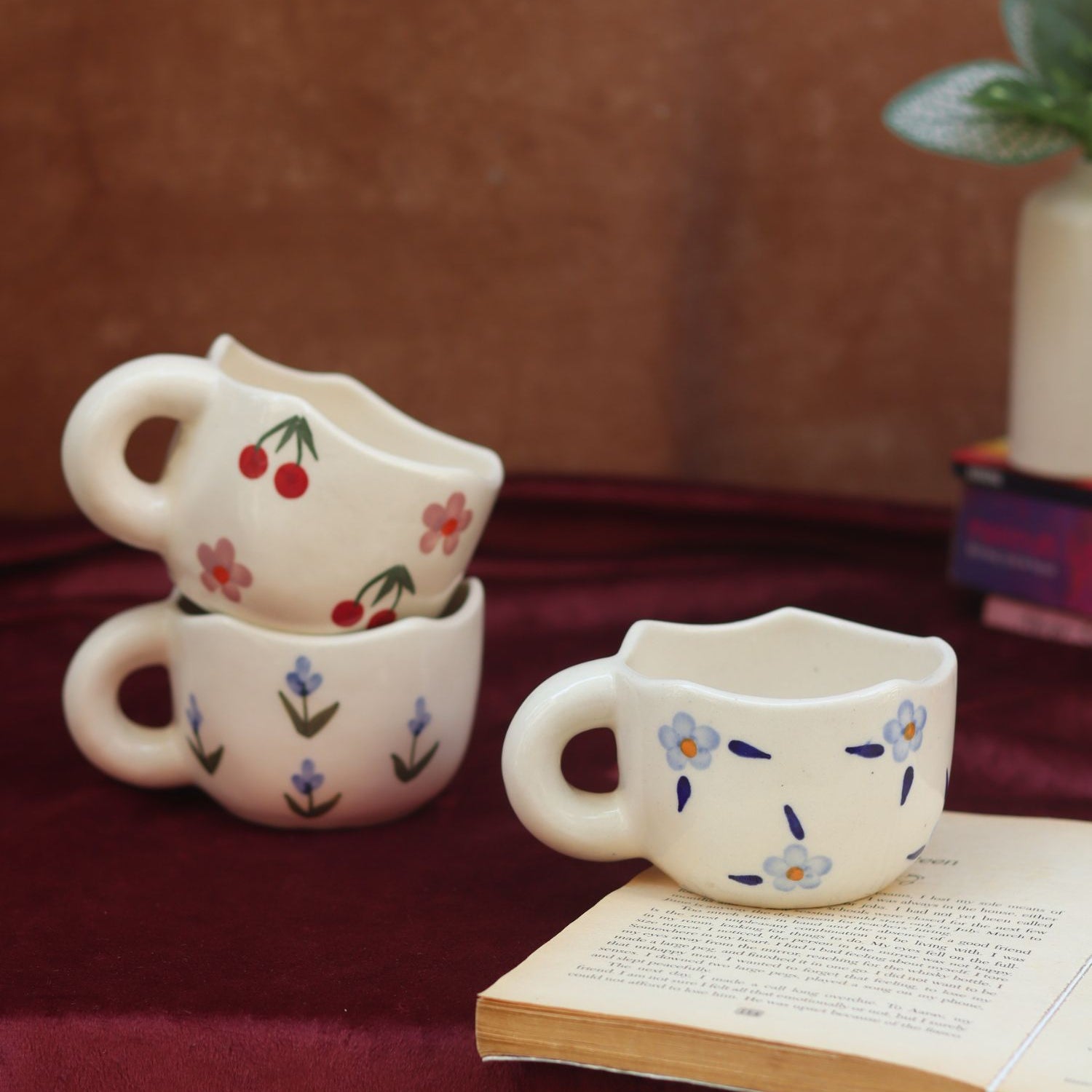 Set of 3 - Bloom & Bliss Mugs combo handmade in India