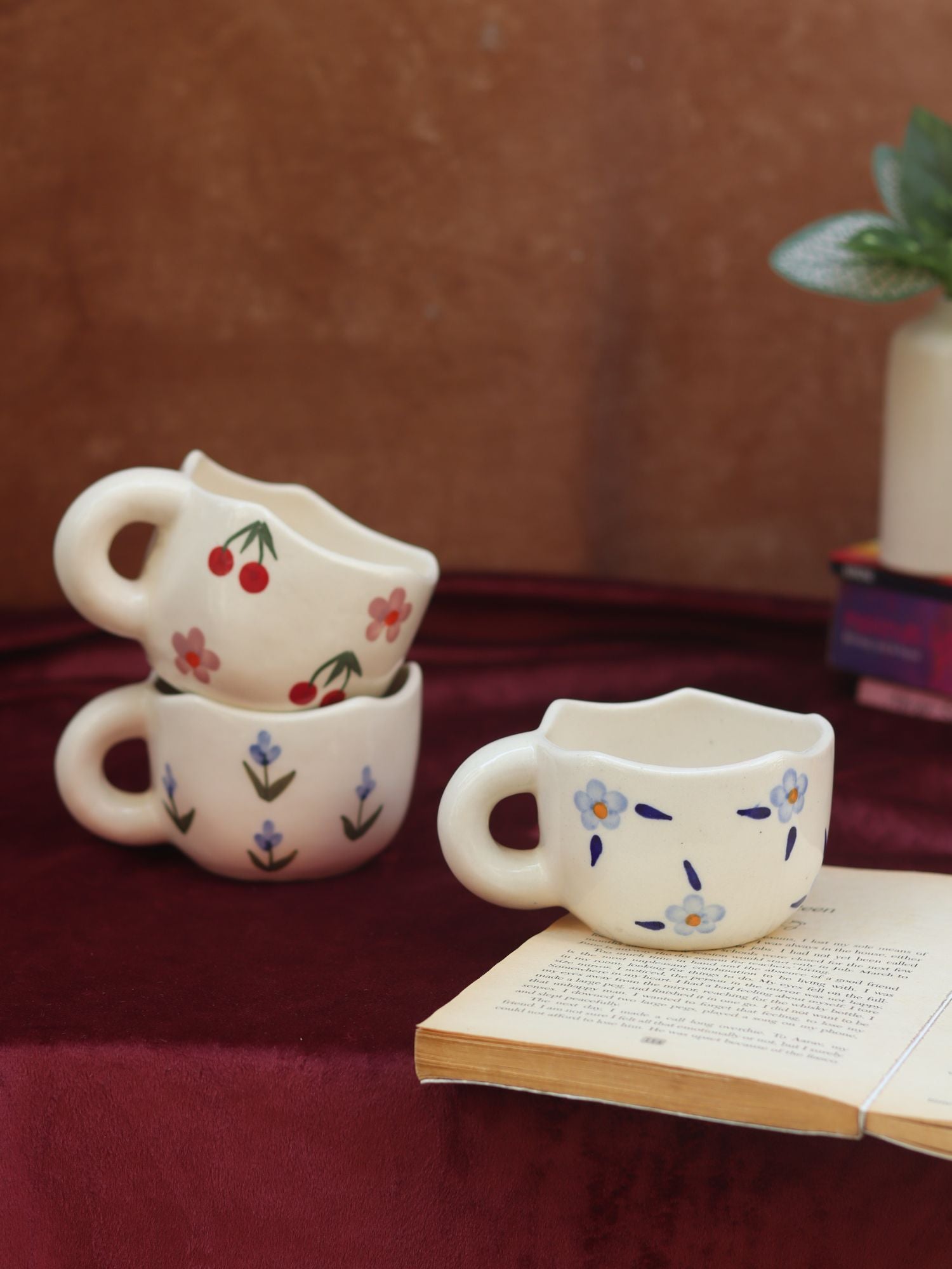 Set of 3 - Bloom & Bliss Mugs combo handmade in India