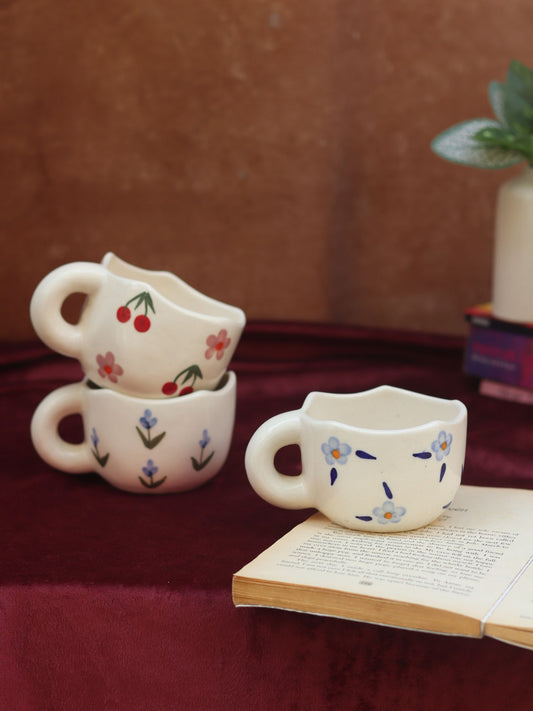 Set of 3 - Bloom & Bliss Mugs combo handmade in India