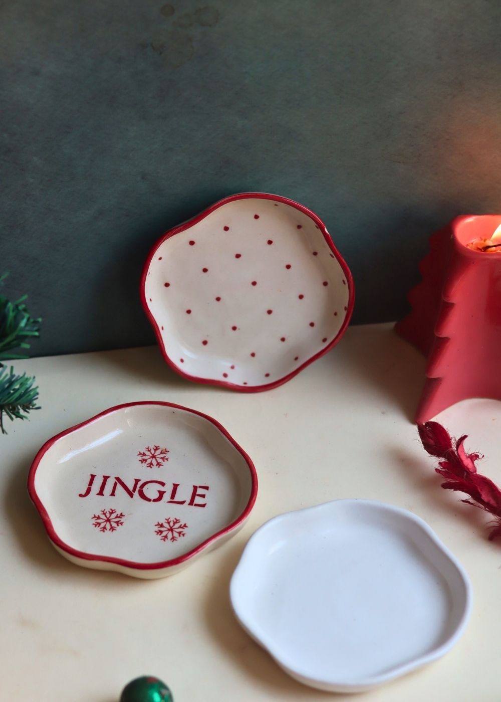 Set of 3 - Jingle Bell Handmade Dessert Plates with premium quality material