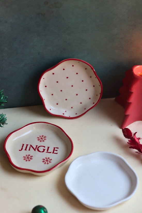 Set of 3 - Jingle Bell Handmade Dessert Plates with premium quality material
