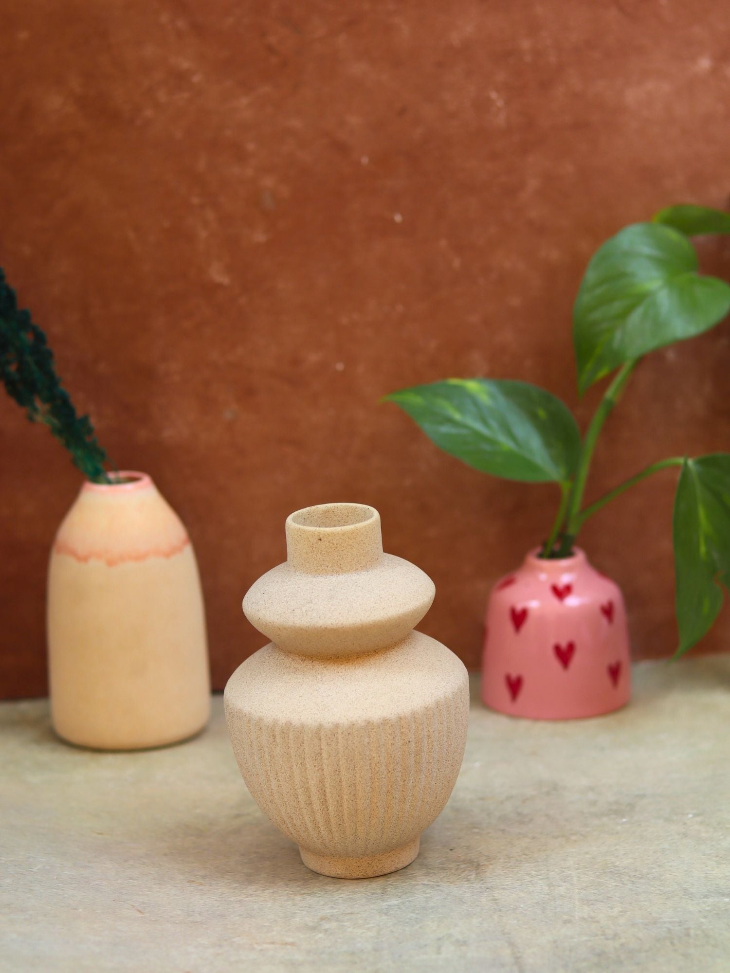 Set of 3 - Cream Serenity Vases combo with premium quality material