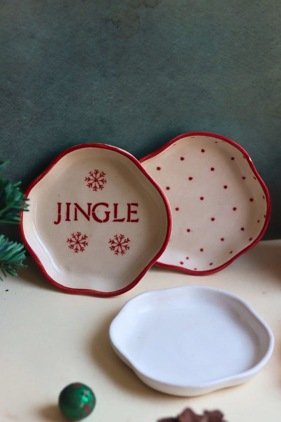 Set of 3 - Jingle Bell Handmade Dessert Plates handmade in india