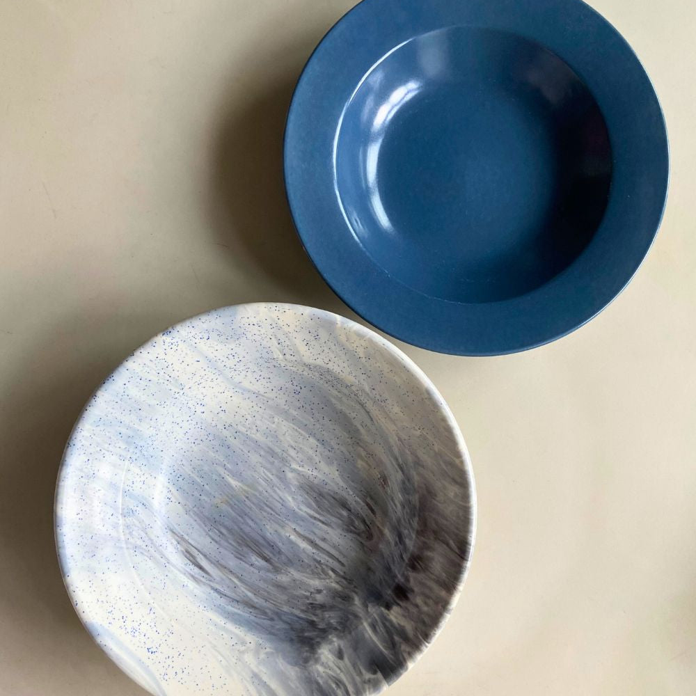 Handmade Black Marble & Blue Pasta Plate