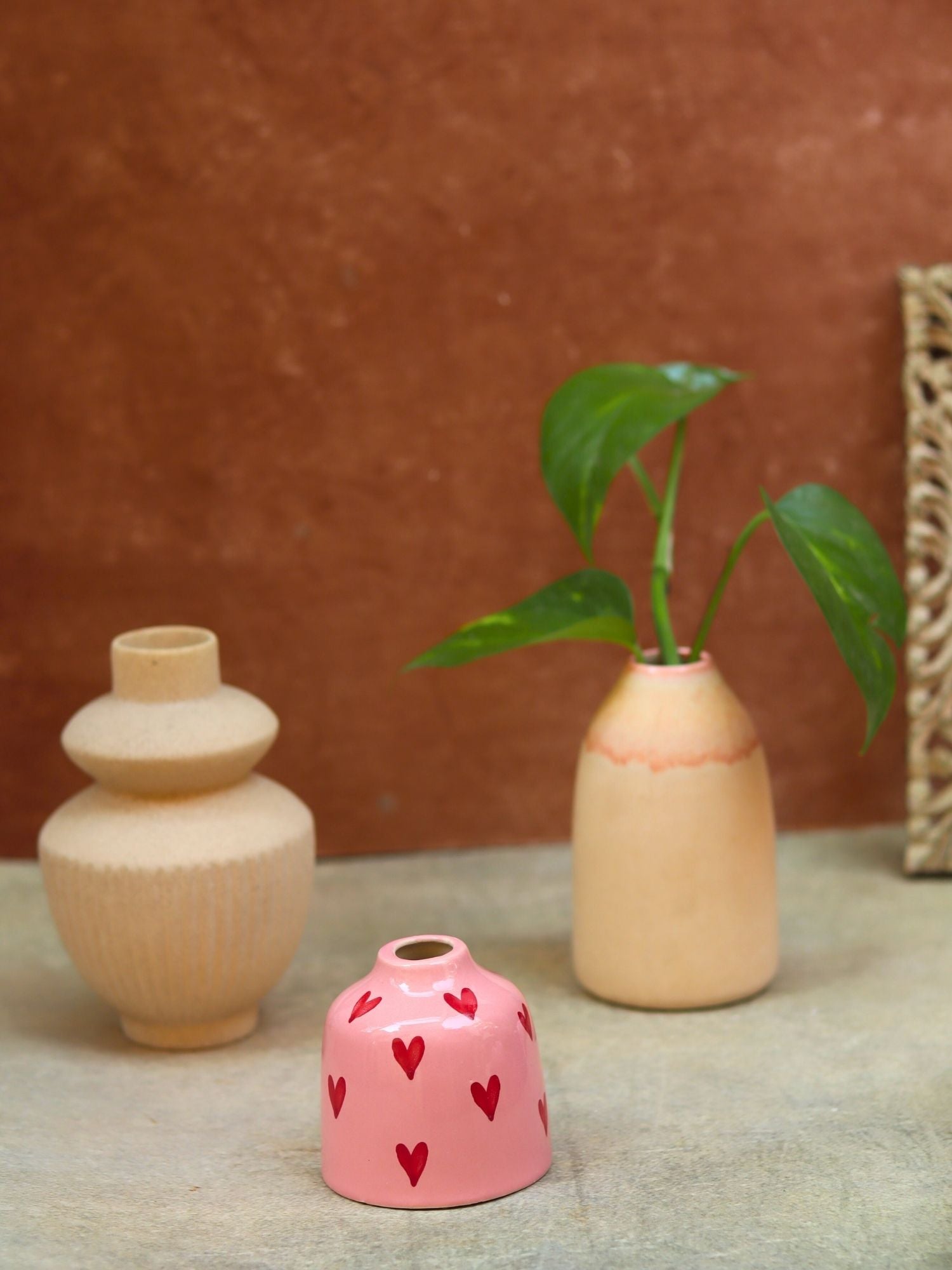 Set of 3 - Cream Serenity Vases combo handmade in India