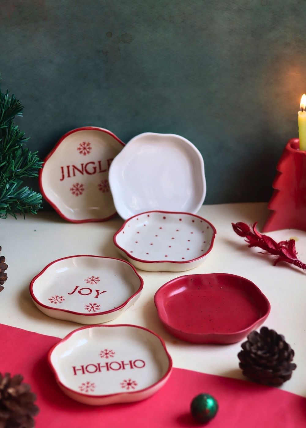 Handmade Set of 6 Christmasy Treat Dessert Plates (for the price of 5)