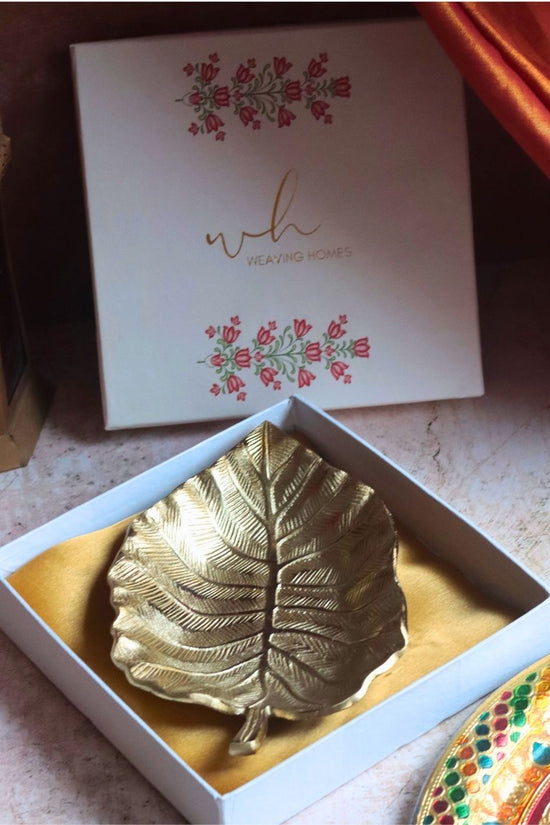 handmade Golden Bliss Palm Leaf Bowl in a Gift Box