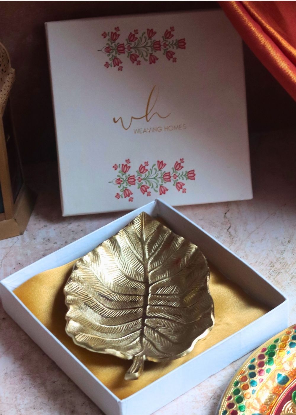 handmade Golden Bliss Palm Leaf Bowl in a Gift Box