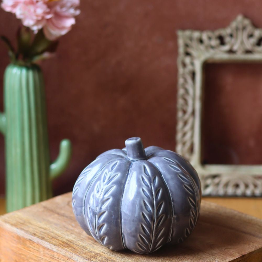 Handmade Grey Carved Pumpkin