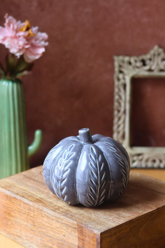 Handmade Grey Carved Pumpkin