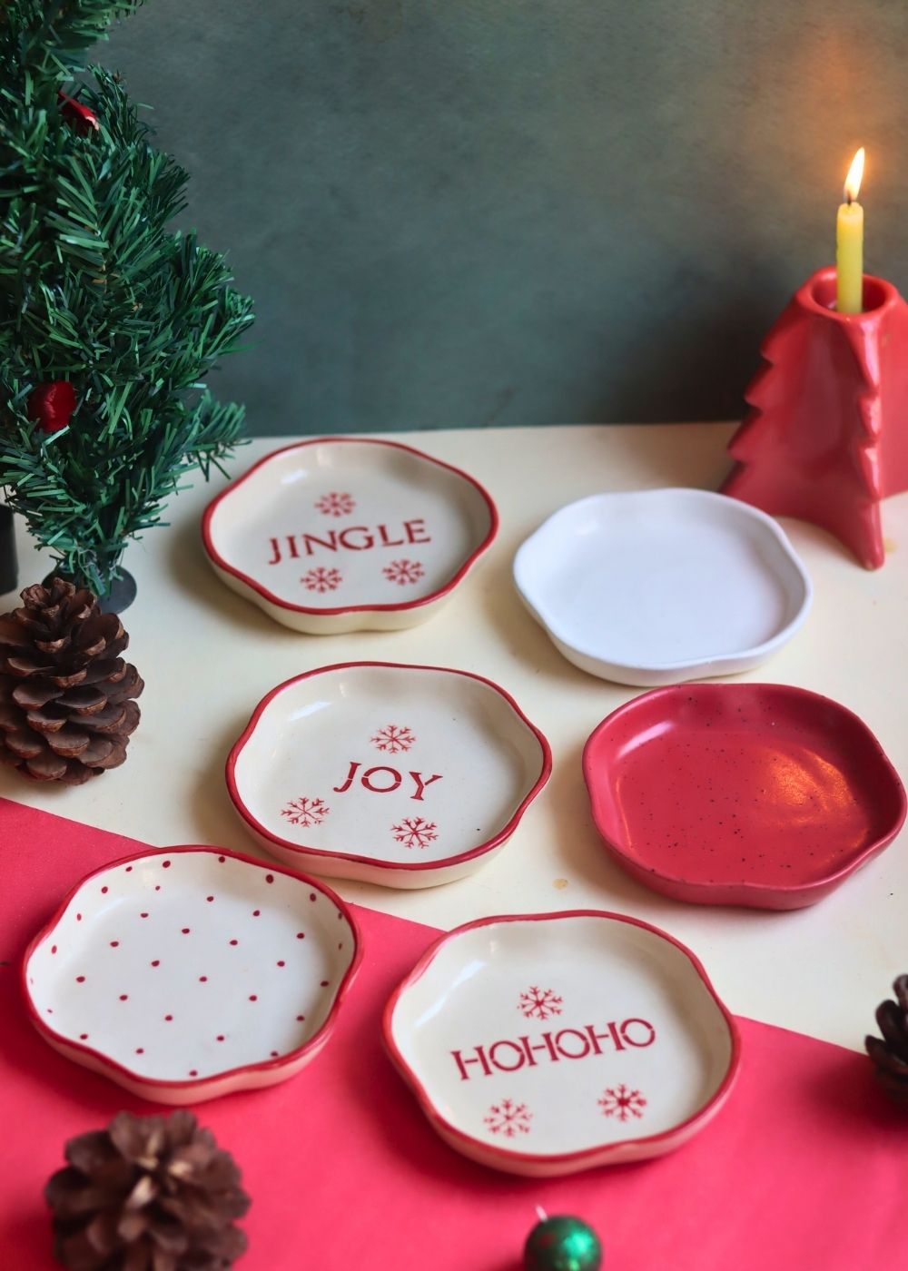 Set of 6 Christmasy Treat Dessert Plates (for the price of 5) made by ceramic