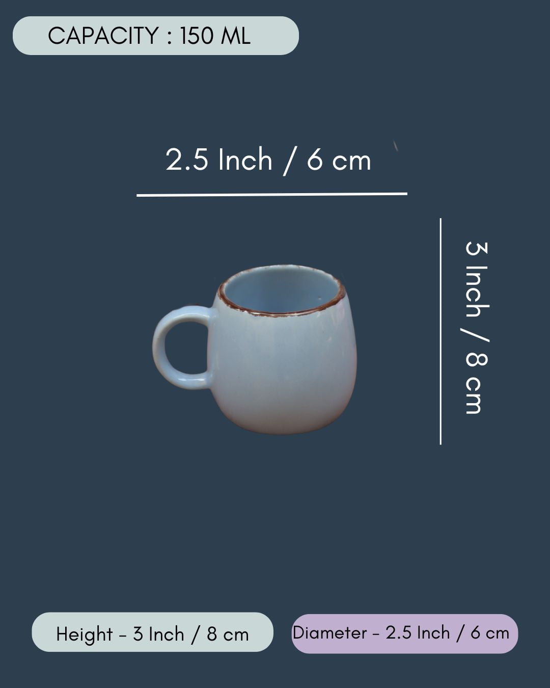 Set of 6 - Sky Blue Ovule Shape Tea Cups in a gift box