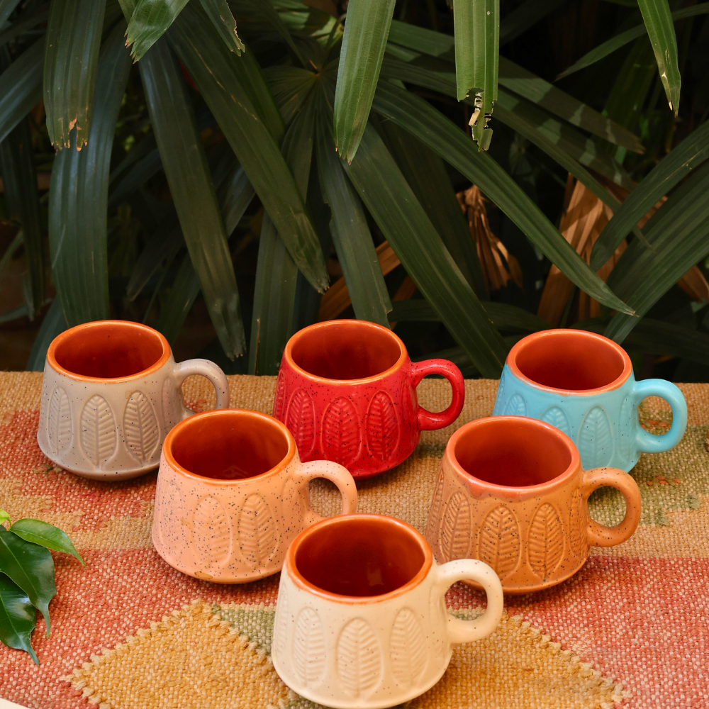 handmade serene leaf coffee mug set of 6 combo for the price of 5