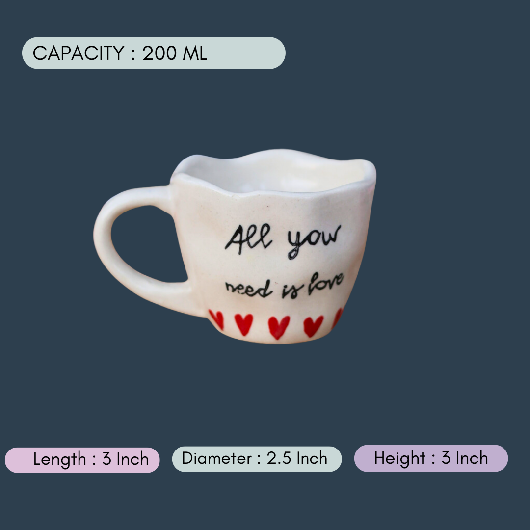 handmade all you need is love mug with measurement