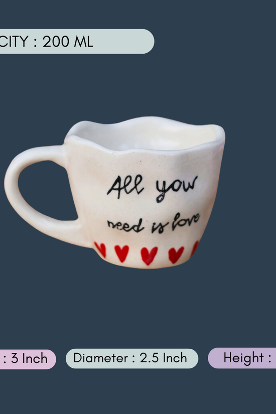 handmade all you need is love mug with measurement