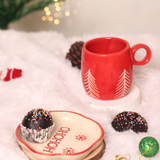 handmade red christmas tree mug with HOHOHO dessert plate 
