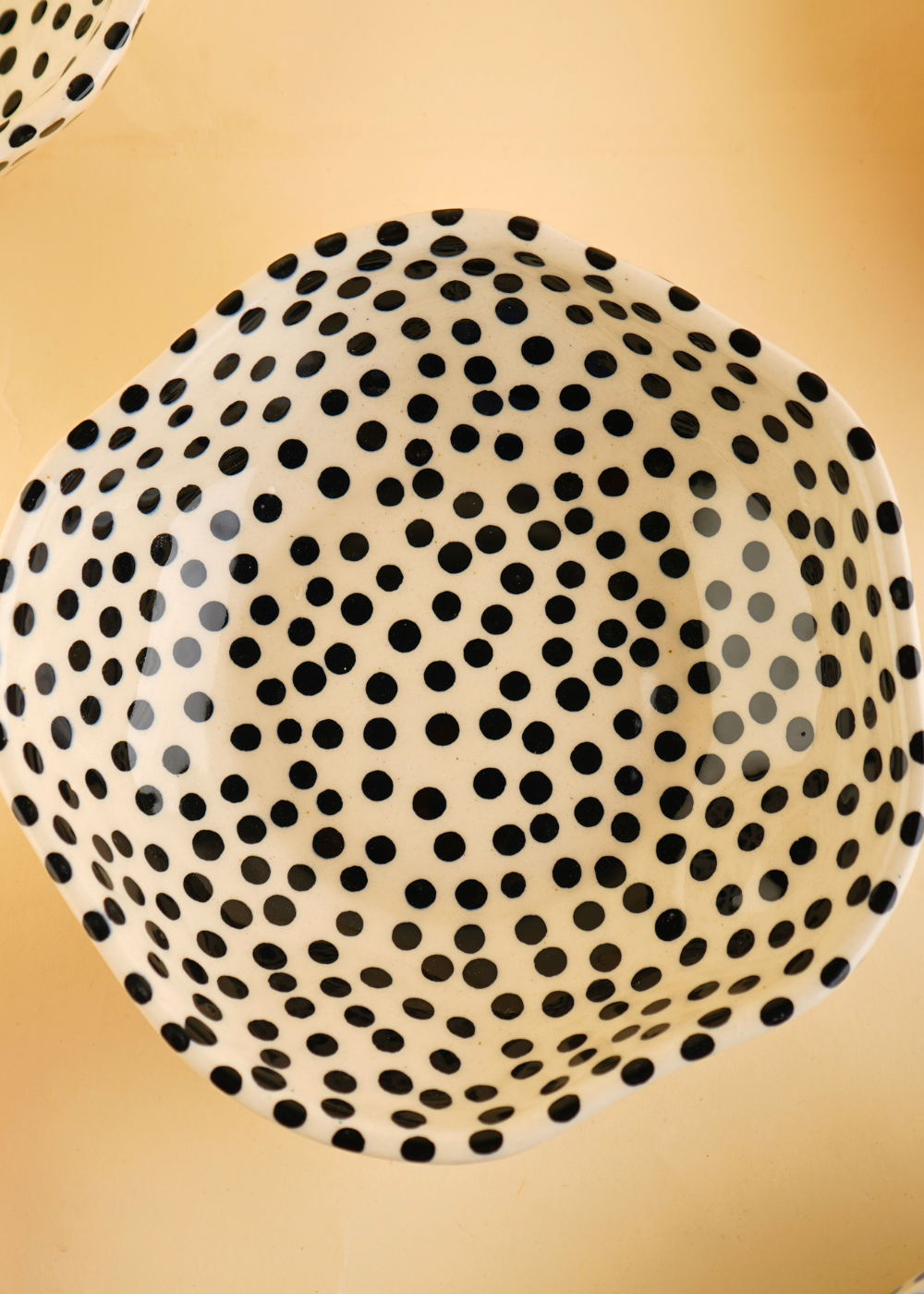 Black polka bowl closeup shot