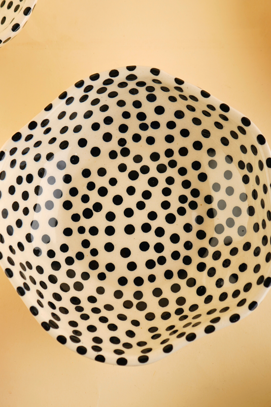 Black polka bowl closeup shot