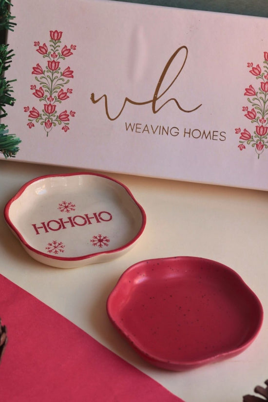 HOHOHO & Red Handmade Dessert plate in a Gift Box made by ceramic