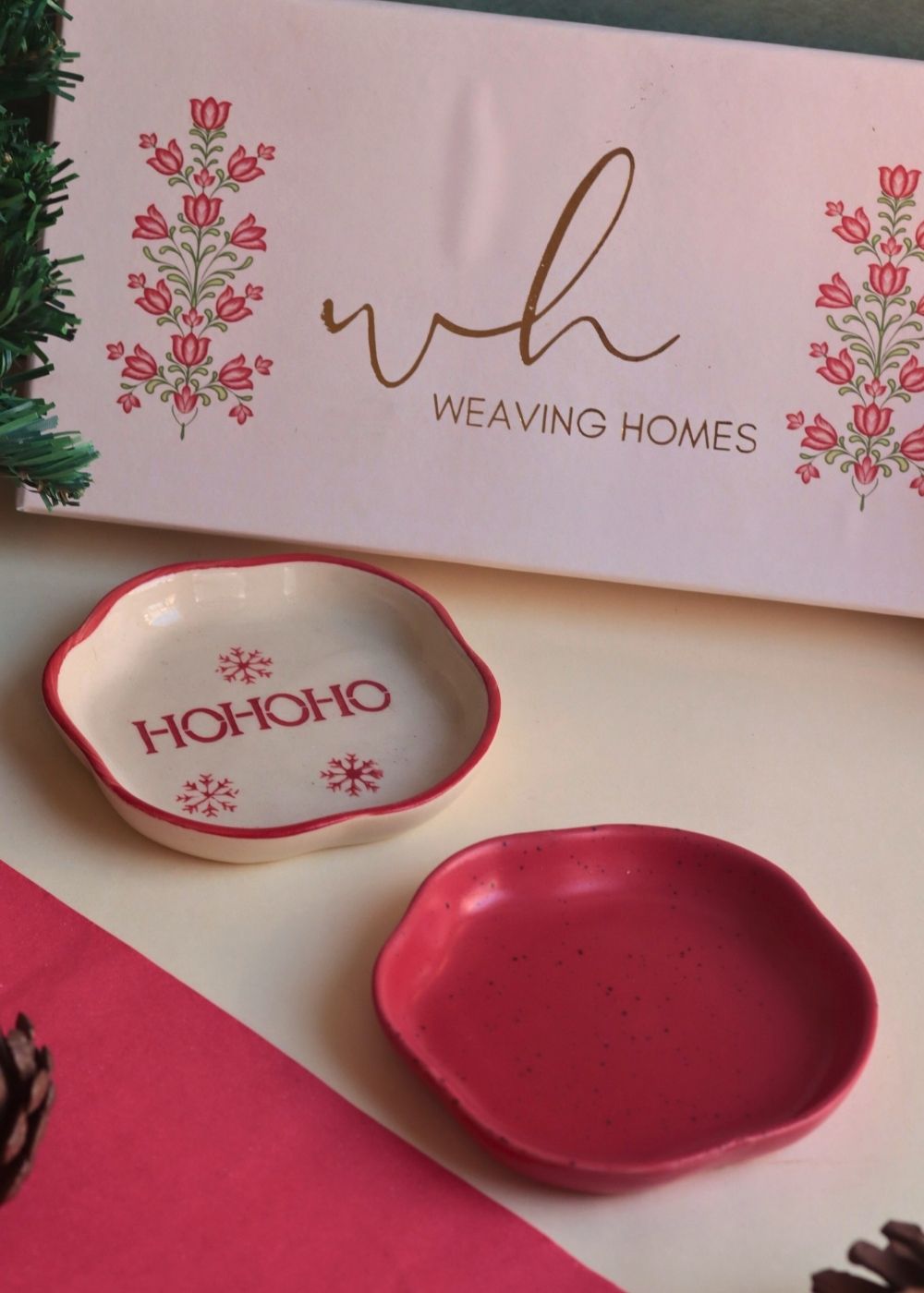 HOHOHO & Red Handmade Dessert plate in a Gift Box made by ceramic