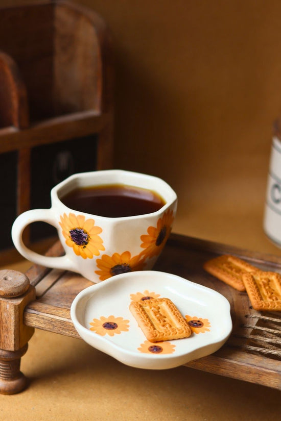 Surajmukhi mug & Handmade Dessert Plate handmade in india