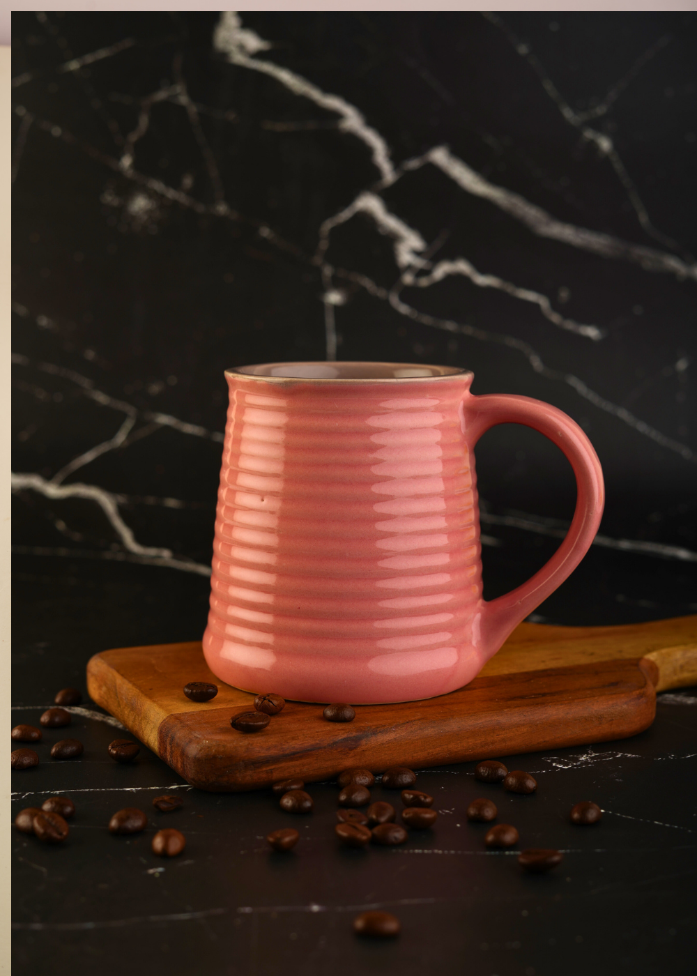 Chic pink coffee mug in wooden lid