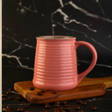 Chic pink coffee mug in wooden lid