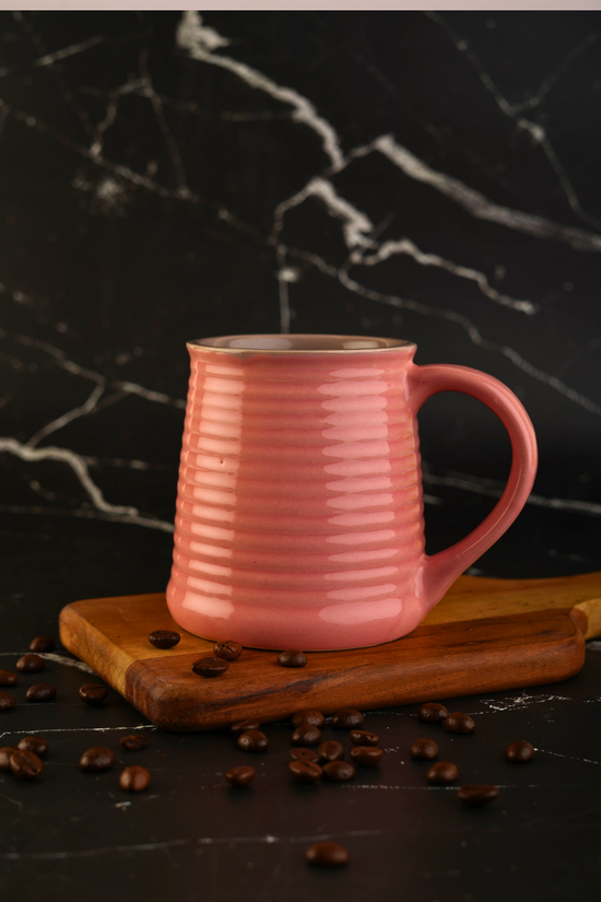 Chic pink coffee mug in wooden lid