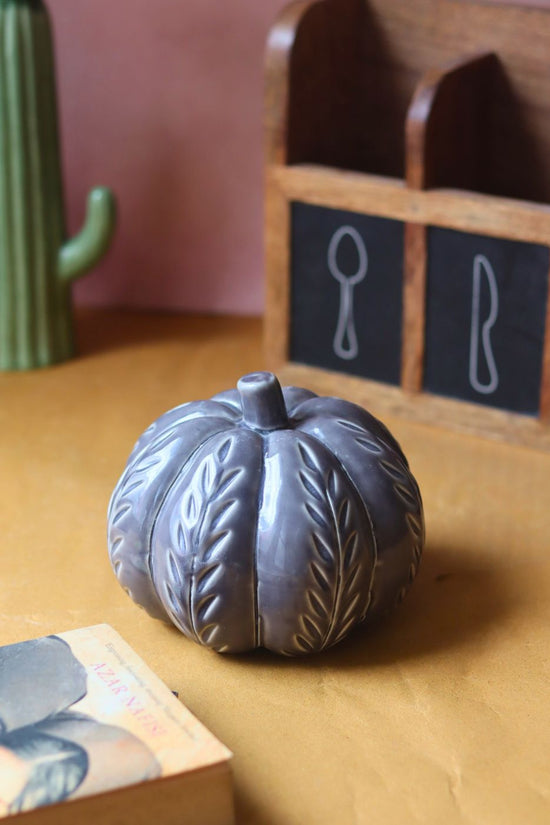 Grey Carved Pumpkin