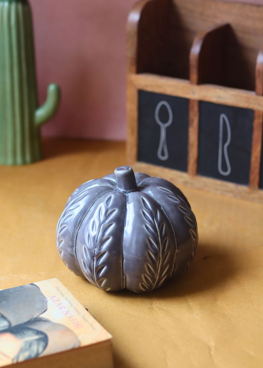 Grey Carved Pumpkin
