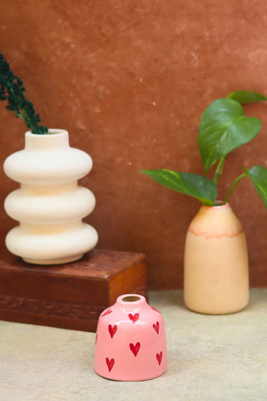Set of 3 - Beige heart vases combo made by ceramic