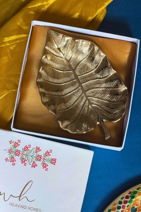 Golden Bliss Palm Leaf Bowl in a Gift Box handmade in india
