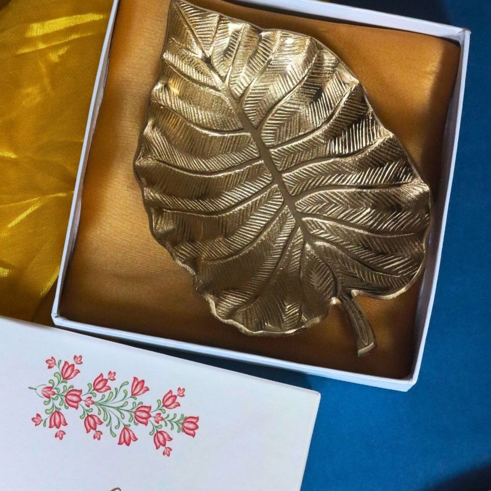 Golden Bliss Palm Leaf Bowl in a Gift Box handmade in india