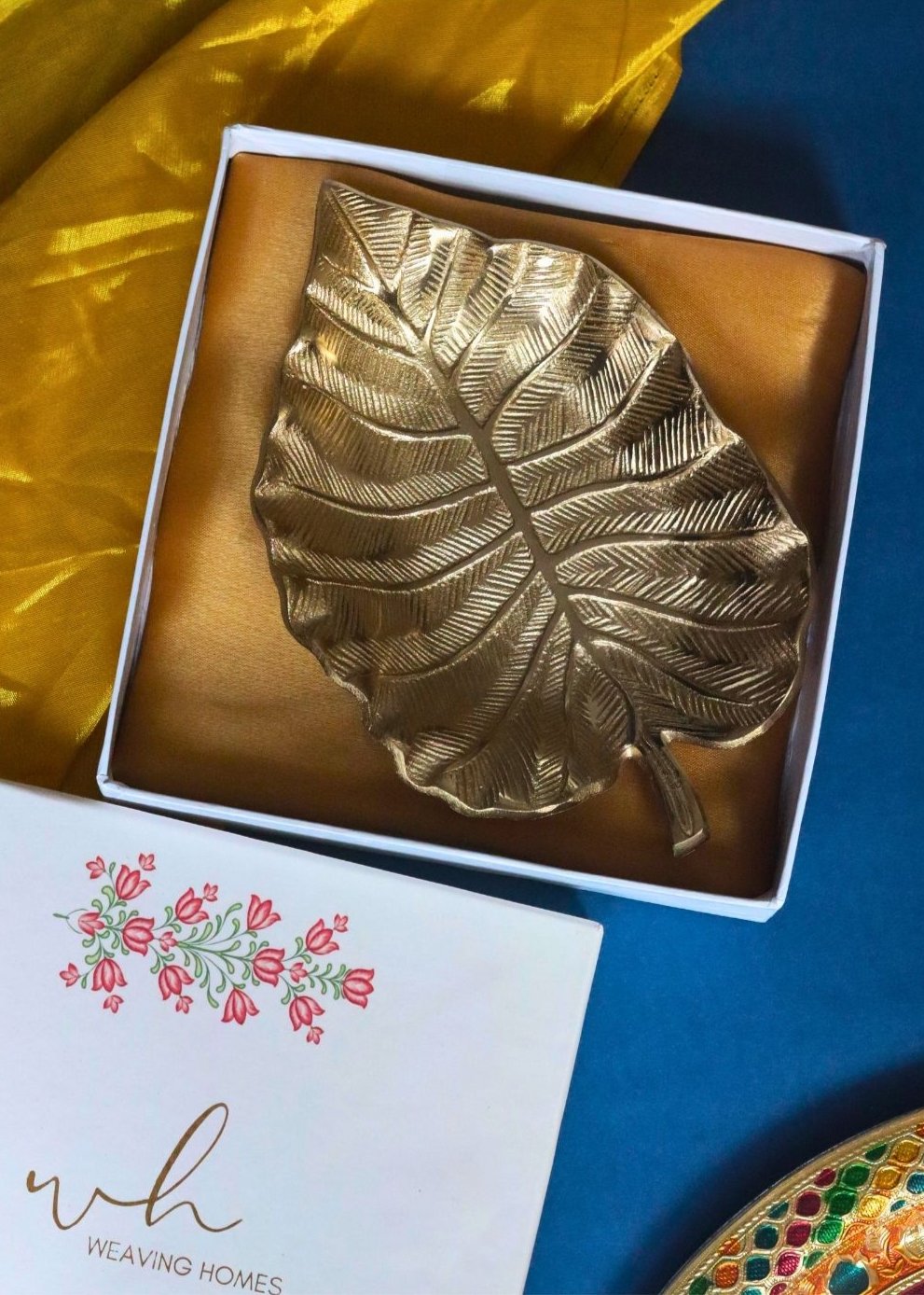 Golden Bliss Palm Leaf Bowl in a Gift Box handmade in india
