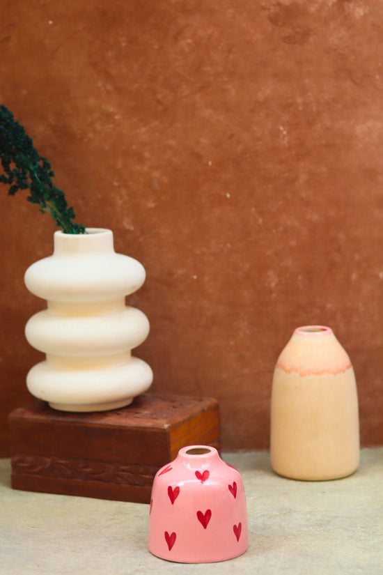 Set of 3 - Beige heart vases combo with premium quality material
