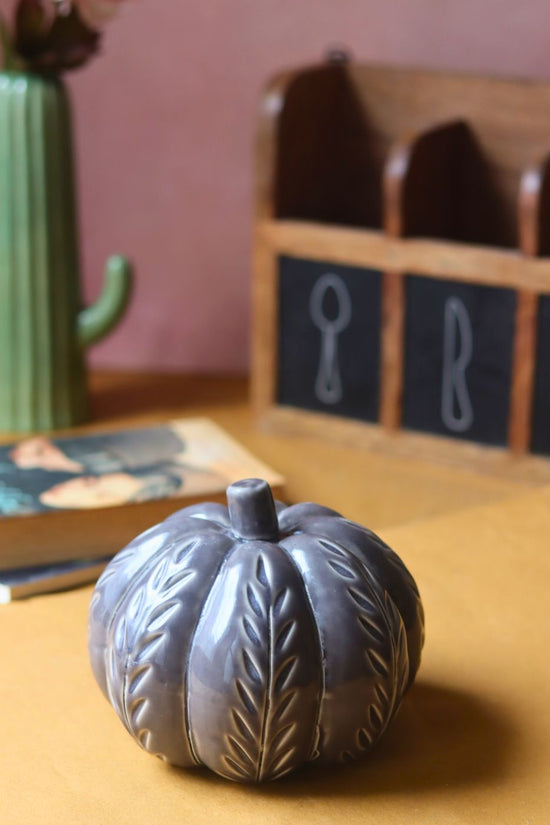 Grey Carved Pumpkin