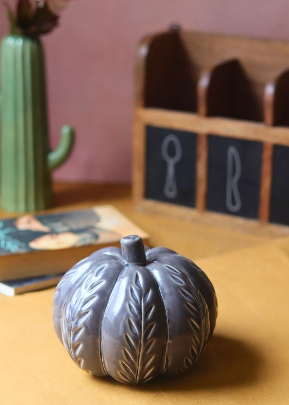 Grey Carved Pumpkin
