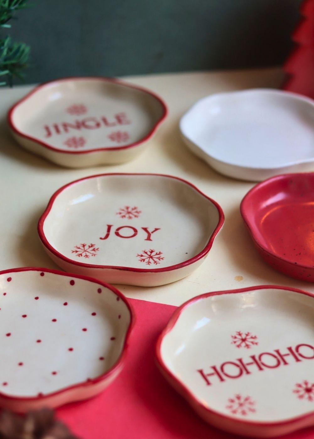 Set of 6 Christmasy Treat Dessert Plates (for the price of 5) handmade in india