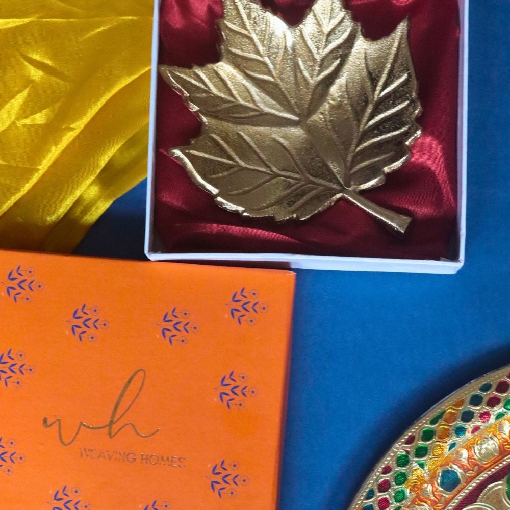 Handmade Golden  Leaf Patterned Bowl in a Gift Box