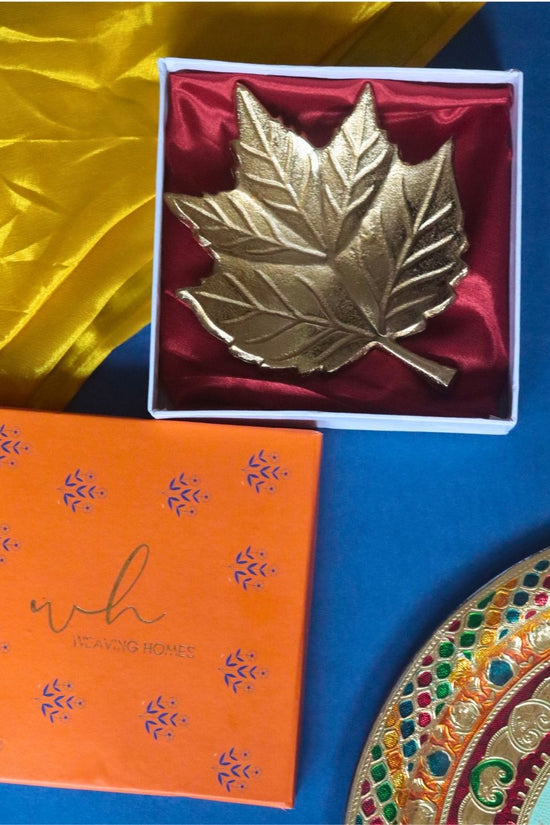 Handmade Golden  Leaf Patterned Bowl in a Gift Box