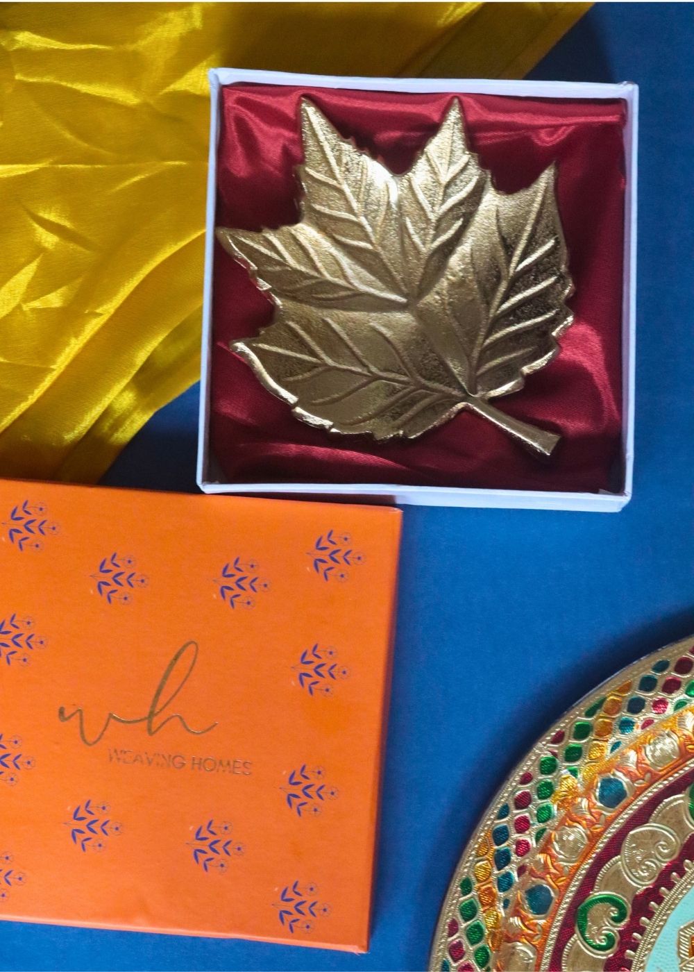 Handmade Golden  Leaf Patterned Bowl in a Gift Box