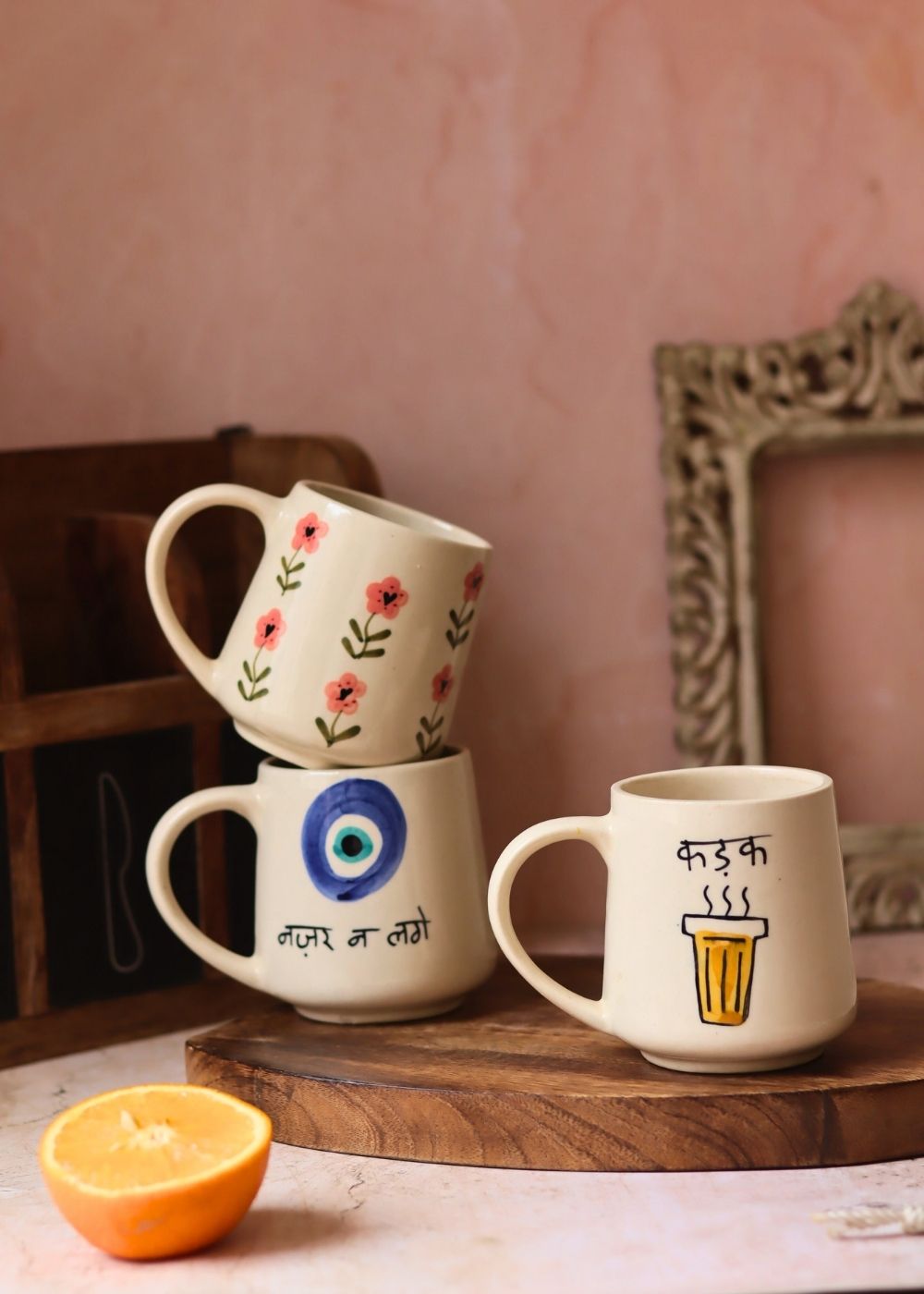 Set of 3 - Kadak Moments Mugs handmade in India