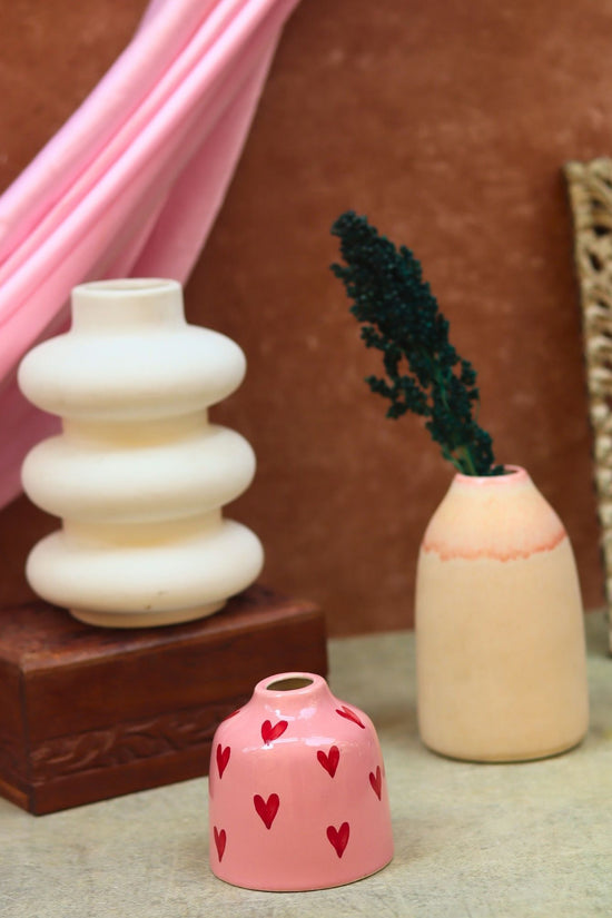 Set of 3 - Beige heart vases combo handmade in India