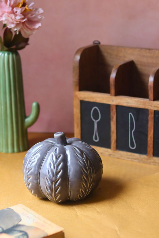 Grey Carved Pumpkin handmade in India