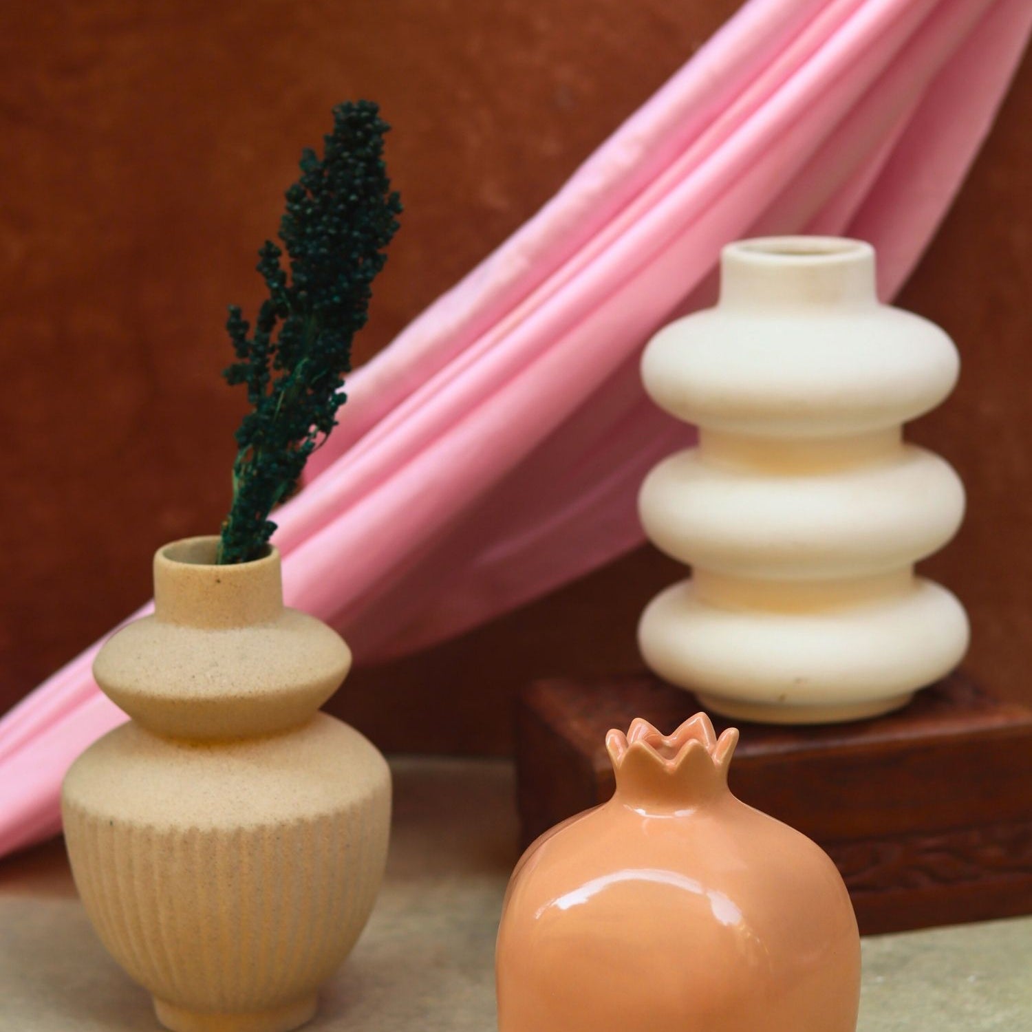 Handmade Set of 3 - Classic Ivory Vases combo