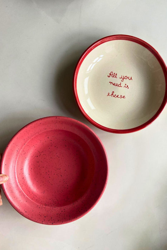 Deep Red & All you Need is Cheese Pasta Plate made by ceramic