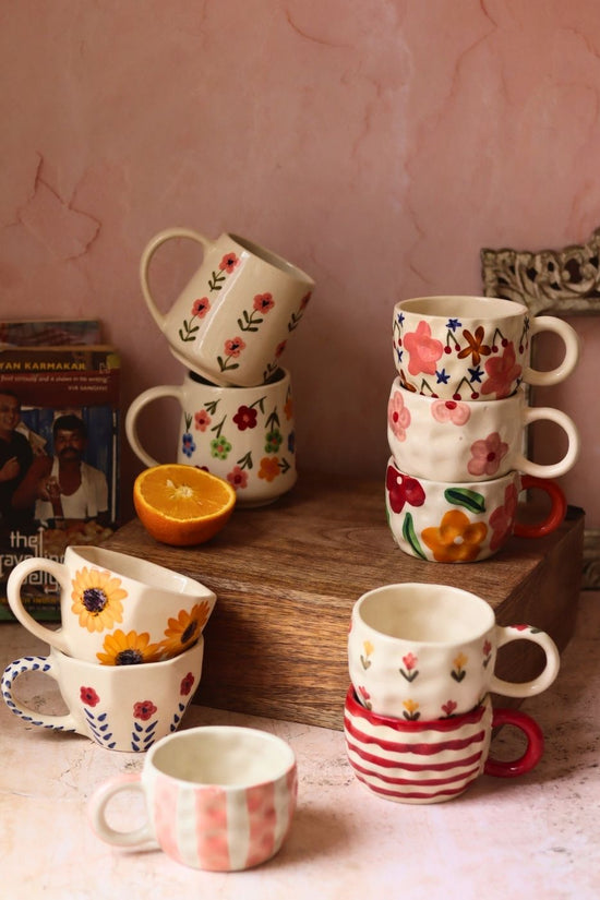 handmade Set of 10 Morning Blossom Mugs (for the price of 7)