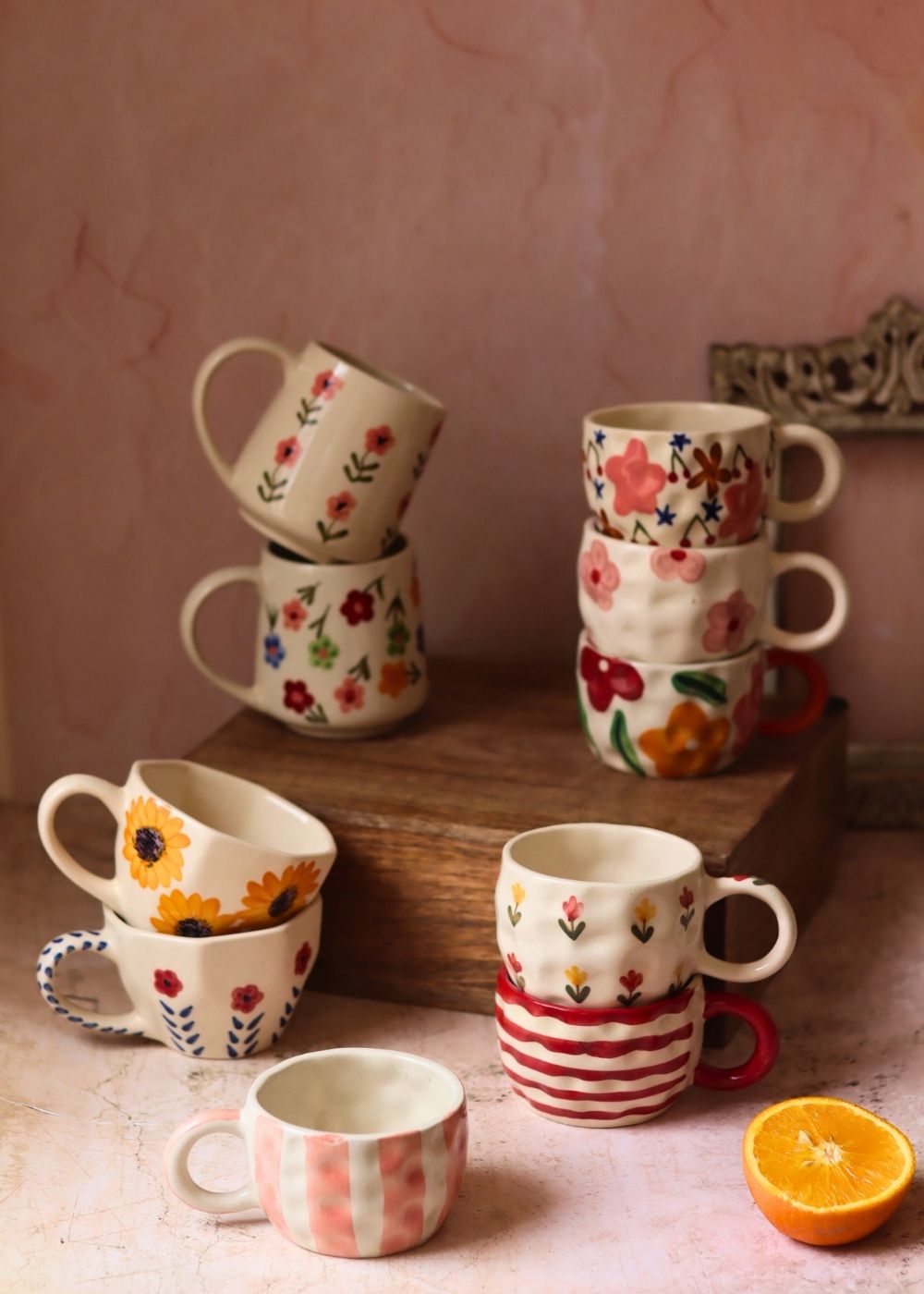 Set of 10 Morning Blossom Mugs (for the price of 7) made by ceramic