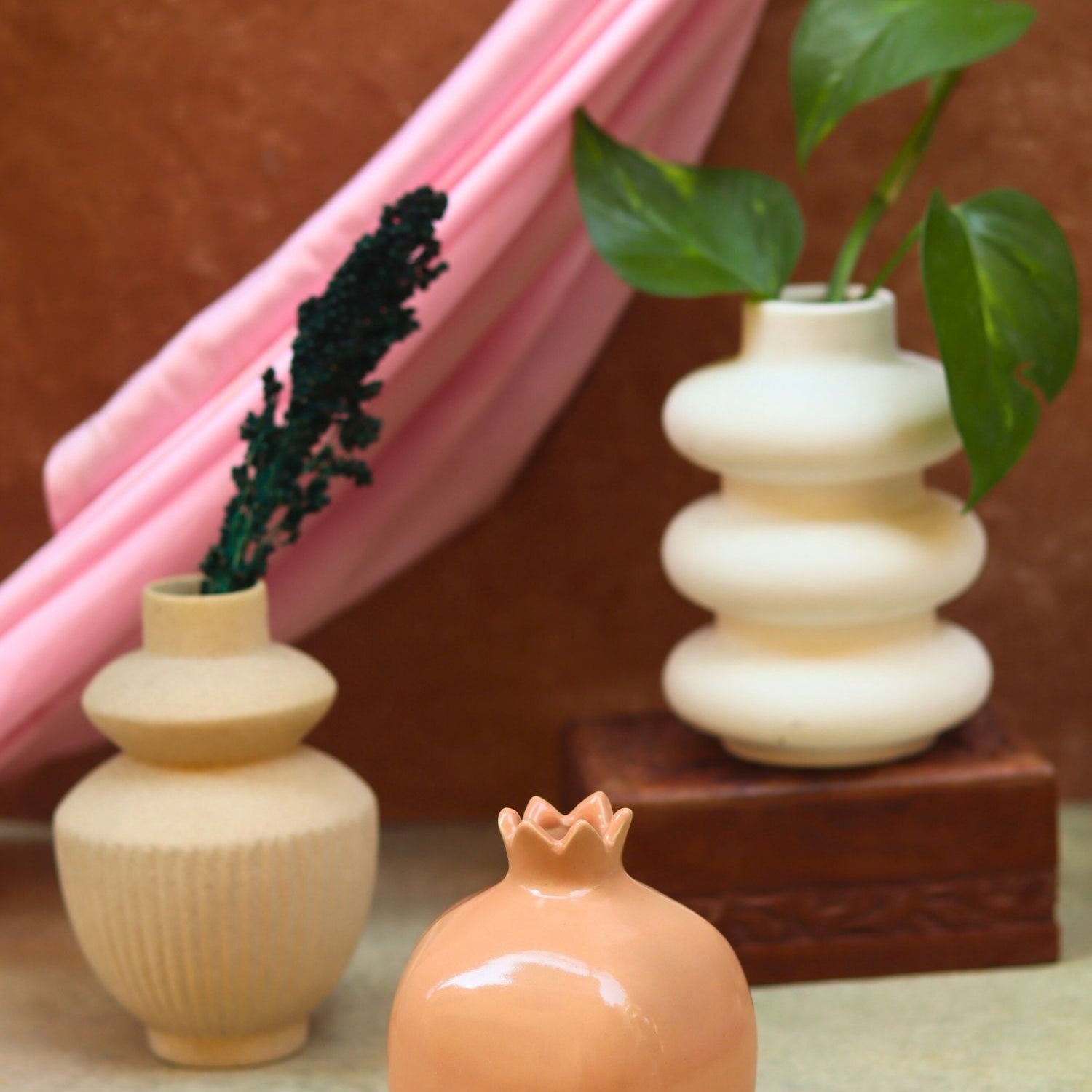 Set of 3 - Classic Ivory Vases combo made by ceramic