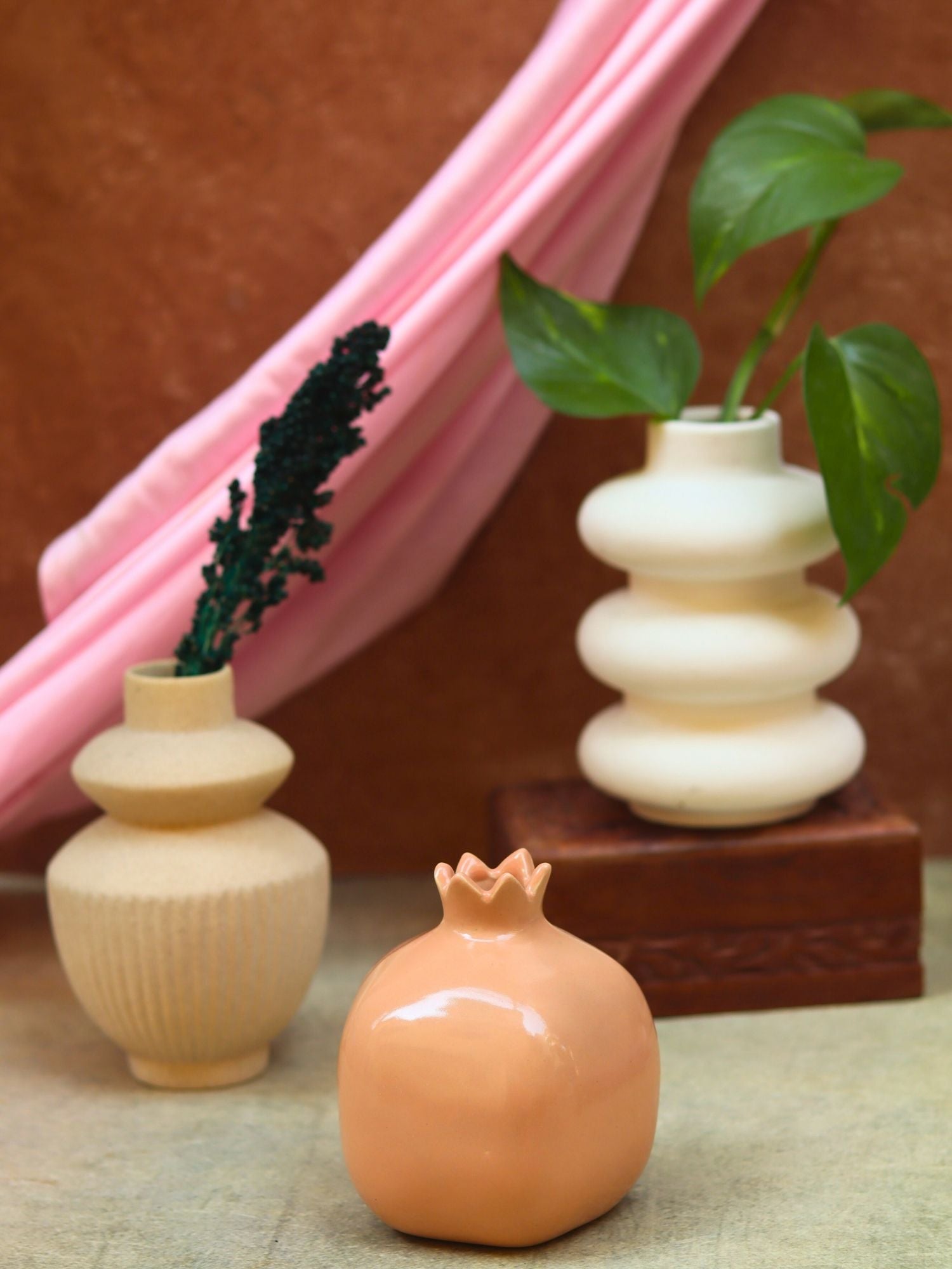 Set of 3 - Classic Ivory Vases combo made by ceramic